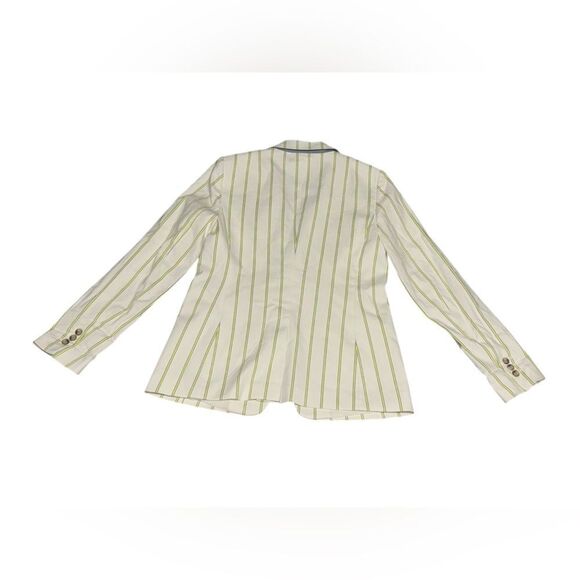 🆕 BANANA REPUBLIC women’s neon lime stripped LONG & LEAN-FIT STRIPE BLAZER sz 8 - Picture 6 of 11
